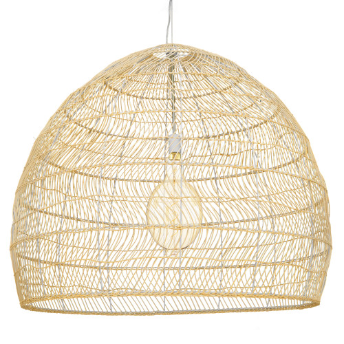  MALIBU 00974 Vintage Hanging Ceiling Lamp Single Light Beige Wooden Bamboo Φ100 x H86cm