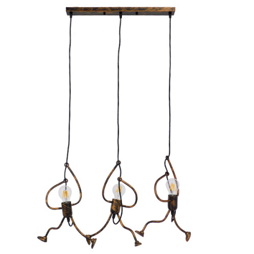 LITTLE MAN 00979 SET Modern Hanging Ceiling Lamp Three Light Brown Rust Metal M70 x W10 x H105cm