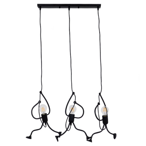 LITTLE MAN 00980 SET Modern Hanging Ceiling Lamp Three Lights Black Metal M70 x W10 x H105cm