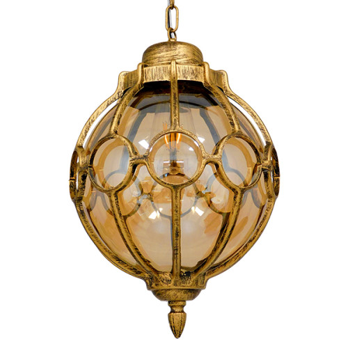  ETOILE 00987 Vintage Industrial Pendant Ceiling Light Single Light Bronze Gold Metal Mesh with Honey Glass W28 x H38cm