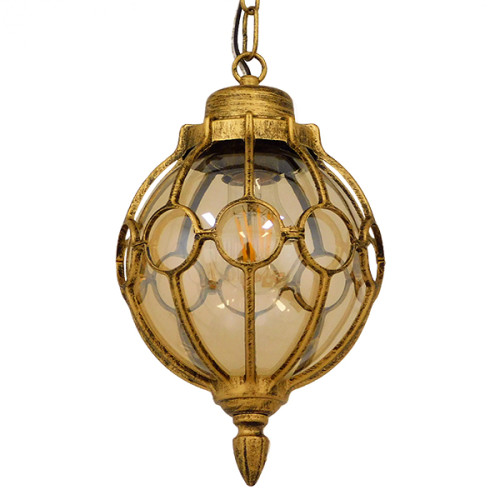  ETOILE 00988 Vintage Industrial Pendant Ceiling Light Single Light Bronze Gold Metal Mesh with Honey Glass W18 x H27cm