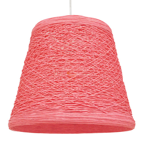  PLAYROOM 00996 Vintage Κρεμαστό Φωτιστικό Οροφής Μονόφωτο Ροζ Ξύλινο Ψάθινο Rattan Φ32 x Υ27cm