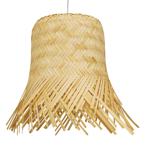 HAWAII 01103 Vintage Hanging Ceiling Lamp Single Light Beige Wooden Wicker Bamboo Φ40 x H43cm