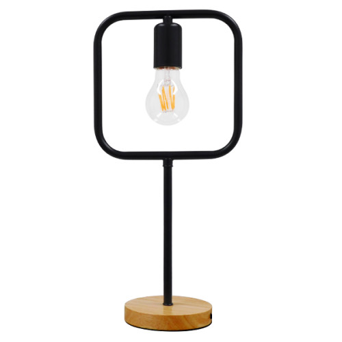  HONOR SQUARE 01435 Modern Table Lamp Portable Single Light Black Metal with Oak Wooden Base M20 x W20 x H42cm
