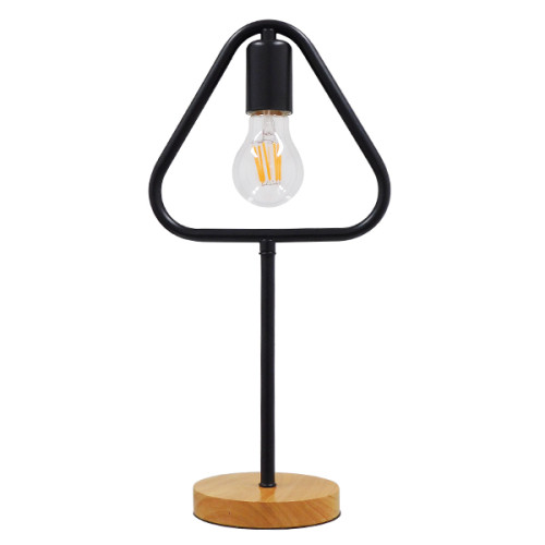  HONOR TRIANGLE 01436 Modern Table Lamp Portable Single Light Black Metal with Oak Wooden Base M20 x W20 x H40cm