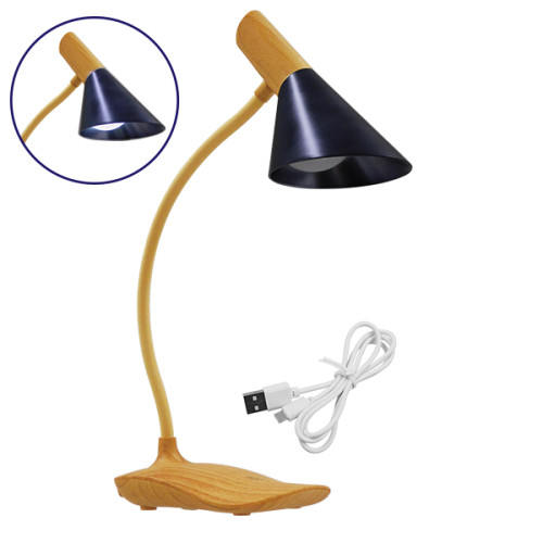  DRAPER 01437 USB Rechargeable Desk Lamp LED 6 Watt Single Light Wood Tone Metal with Black Cap Day White 4500K