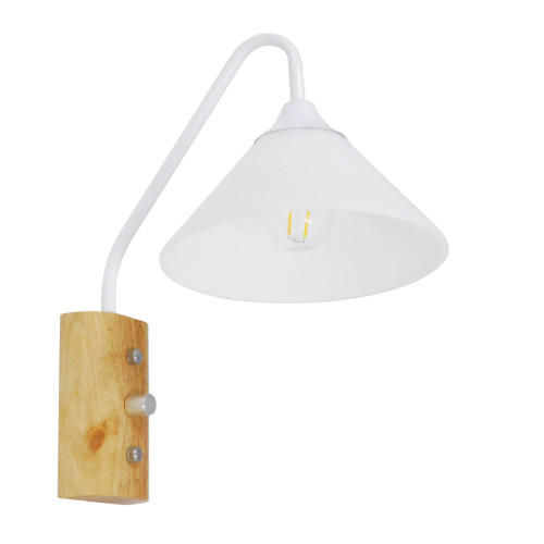 ALESSIA 01458 Modern Wall Lamp Sconce Single Light White with Wooden Base and ON/OFF Switch Metal Φ18 x H29cm
