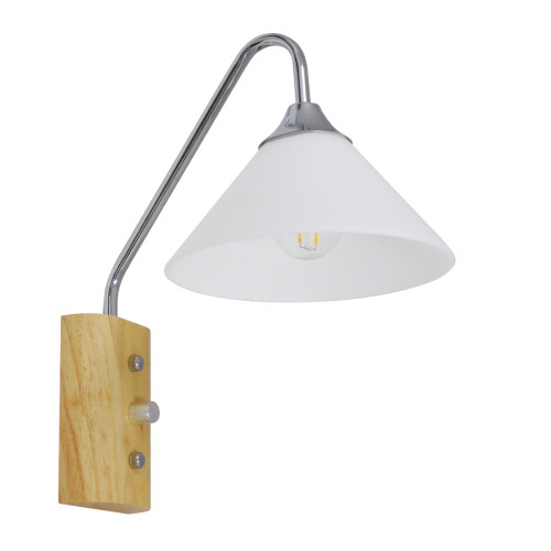 ALESSIA 01459 Modern Wall Lamp Sconce Single Light Silver Nickel White with Wooden Base and ON/OFF