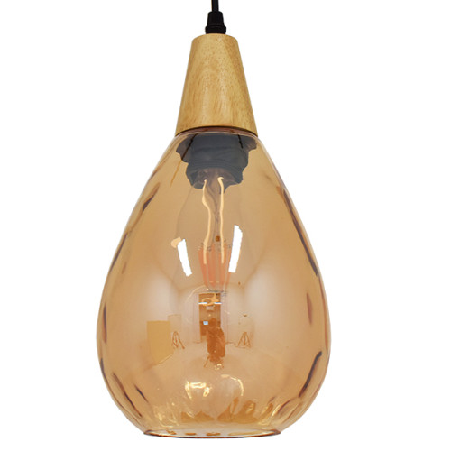 NOAH 01490 Modern Hanging Ceiling Lamp Single Light Glass with Honey Wood Φ16 x H30cm