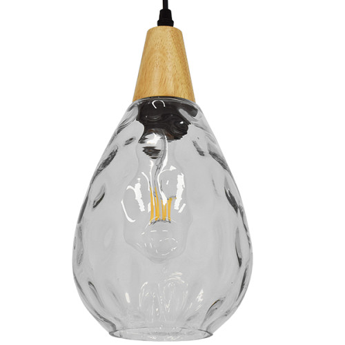 NOAH 01491 Modern Hanging Ceiling Lamp Single Light Glass with Wood Transparent Φ16 x H30cm