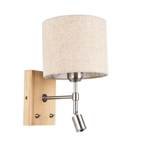 CALLIE 01496 Modern Wall Lamp Sconce Metal Chrome Nickel with Beige Fabric Two-Light 1xE27 