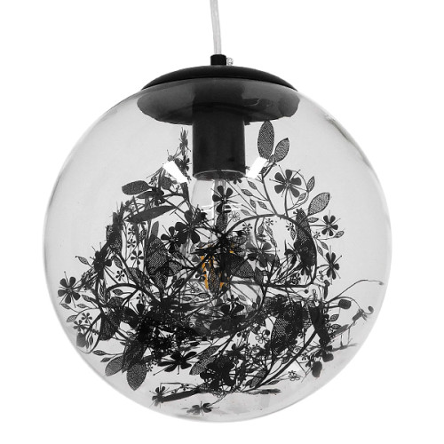 HARPER 01512 Modern Hanging Ceiling Lamp Single Light Transparent Glass with Black Garland Φ25 x H30cm