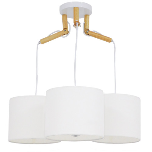 RAMSON 01526 Modern Hanging Ceiling Lamp Three Lights White with Wood and Fabric Caps Φ67 x H65cm