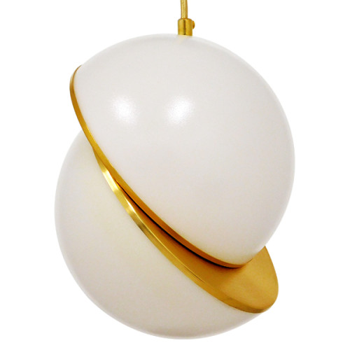 HUDSON 01554 Modern Hanging Ceiling Lamp Single Light White with Gold Φ20 x H25cm