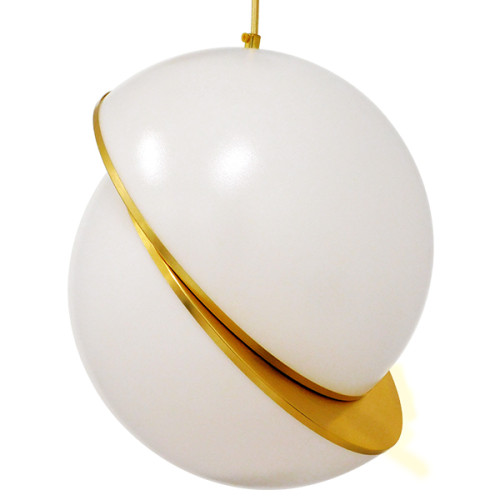 HUDSON 01555 Modern Hanging Ceiling Lamp Single Light White with Gold Φ30 x H34cm