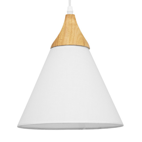 SHADE TEXTILE 01577 Modern Hanging Ceiling Lamp Single Light White Textile with Bell Wood Φ25 x 30cm