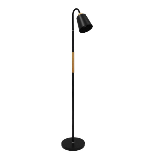 RIBBON 01585 Modern Floor Lamp Single Light Metallic Black with Wooden Detail Φ13 x H164cm