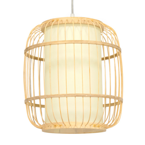  DE PARIS 01633 Vintage Hanging Ceiling Lamp Single Light Beige Wooden Bamboo Φ26 x H32cm