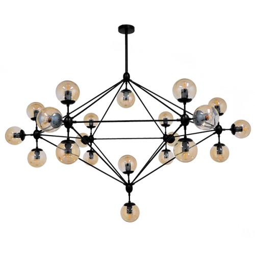 SENTINEL 01638 Modern Industrial Pendant Ceiling Light Multi-Light Black Metal Chandelier with Honey Glass Φ170 x H136cm
