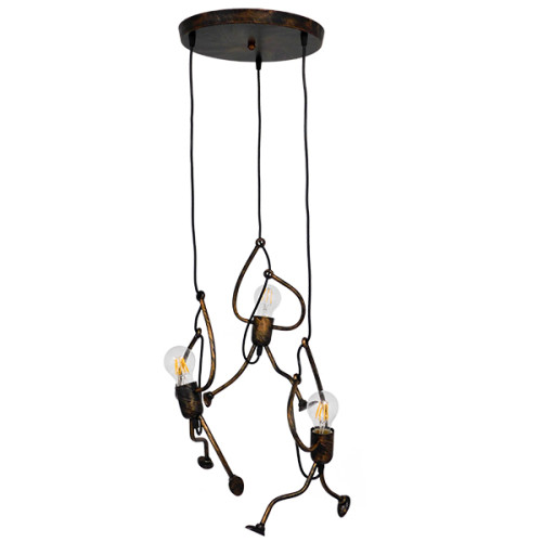 LITTLE MAN 01656 SET Modern Hanging Ceiling Lamp Three Light Brown Rust Metal Φ45 x H40cm