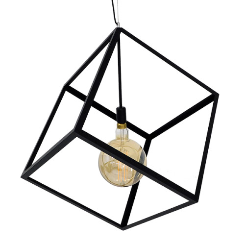 CUBE 01672 Modern Hanging Ceiling Lamp Single Light Black Metal Mesh M70 x W70 x H87cm