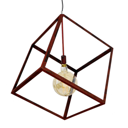 CUBE 01673 Modern Hanging Ceiling Lamp Single Light Rust Brown Metal Mesh M70 x W70 x H87cm