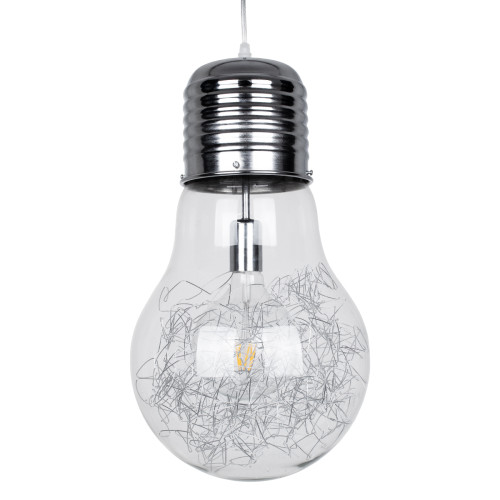 LAMP 01677 Modern Hanging Ceiling Lamp Single Light Silver Nickel Metal Clear Glass Φ30 x H52cm