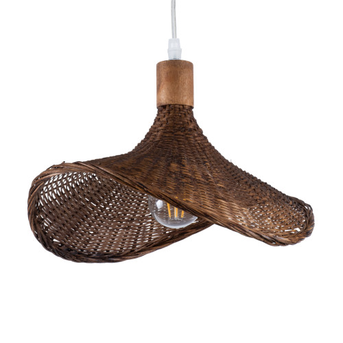  CUBA 01716 Vintage Hanging Ceiling Lamp Single Light Brown Wooden Bamboo Φ33 x H25cm