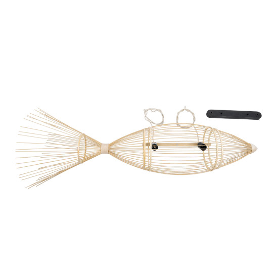 FISH 01927 Μοντέρνο Κρεμαστό Φωτιστικό Οροφής  2 x E27 AC 220-240V IP20 - Μ130 x Π42 x Υ42cm - Μπεζ Ξύλινο Πλέγμα