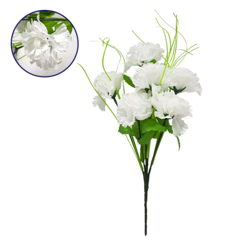  09074 Τεχνητό Φυτό Διακοσμητικό Μπουκέτο Λευκό M20cm x Υ35cm Π20cm με 7 X Γαρύφαλλα