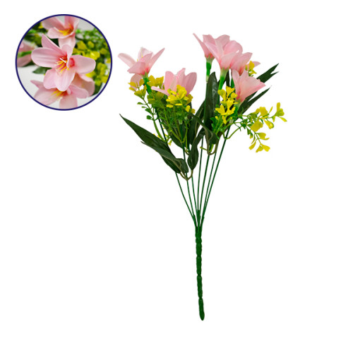  09083 Τεχνητό Φυτό Διακοσμητικό Μπουκέτο Rain Lily Ροζ M15cm x Υ33cm Π15cm με 7 Κλαδάκια