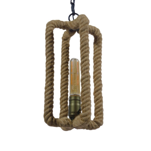  ELDORA 10001014 Vintage Industrial Hanging Ceiling Lamp Single Light Black Metallic with Beige Rope Φ13 x H30cm