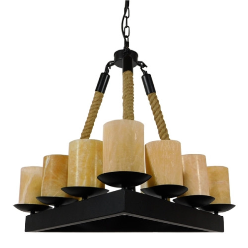  DOME 10001021 Vintage Pendant Ceiling Light Multi-Light Black Metallic with Onyx Chandelier with Beige Rope M68 x W60 x H50cm