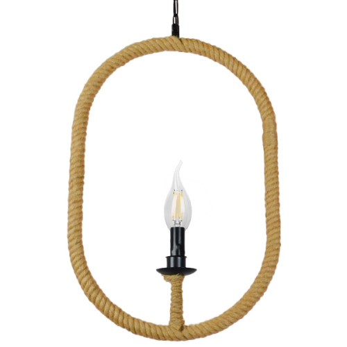  LINDELL 10001142 Vintage Hanging Ceiling Lamp Single Light Black Metallic with Beige Rope M35 x W10 x H53cm