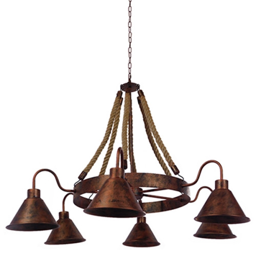  CAMELOT 10001191 Vintage Pendant Ceiling Light Multi-Light Brown Rust Metal Chandelier with Beige Rope Φ92 x H118cm