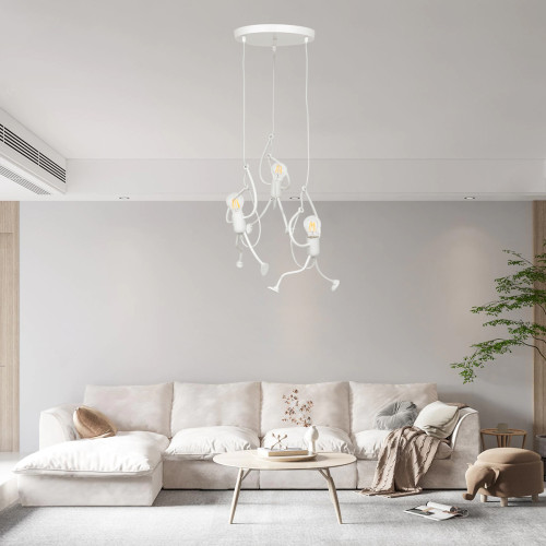 FIGURE 10001654 Modern Hanging Children's Ceiling Lamp Three Light White Metal Figure Φ45 x H40cm