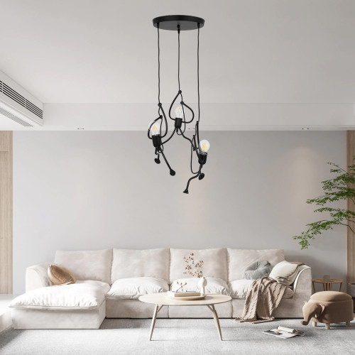 FIGURE 10001655 Modern Hanging Children's Ceiling Lamp Three Light Black Metal Figure Φ45 x H40cm