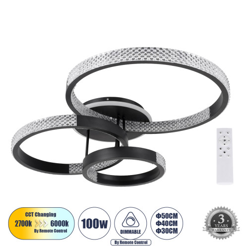 DIAMOND 61114 Ceiling Light Ring-Circle LED CCT 100W 12123lm 360° AC 220-240V - Switching Lighting via Remote Control All In One