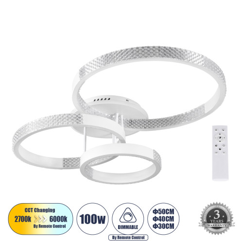  DIAMOND 61115 LED Ring-Circle Ceiling Light CCT 100W 12123lm 360° AC 220-240V - Switching Lighting via Remote Control All In One