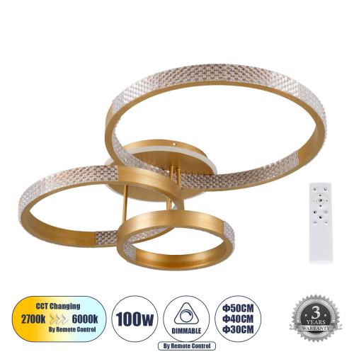  DIAMOND 61116 Ceiling Light Ring-Circle LED CCT 100W 12123lm 360° AC 220-240V - Switching Lighting via Remote Control All In One
