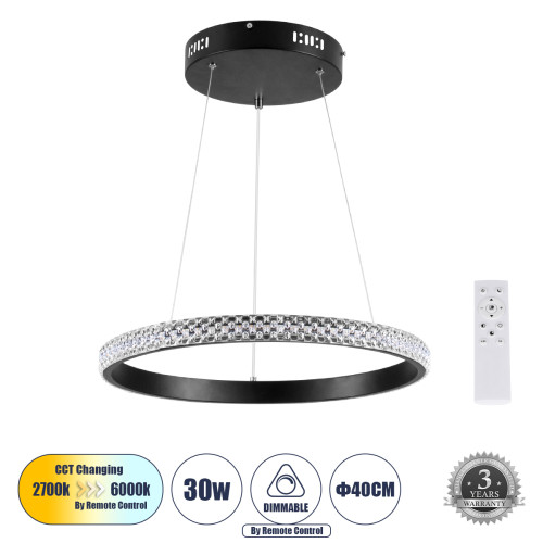  DIAMOND 61128 Pendant Light Ring-Circle LED CCT 30W 3513lm 360° AC 220-240V - Switching Lighting via Remote Control All In One