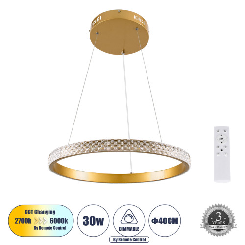 DIAMOND 61129 Pendant Light Ring-Circle LED CCT 30W 3513lm 360° AC 220-240V - Switching Lighting via Remote Control All In One