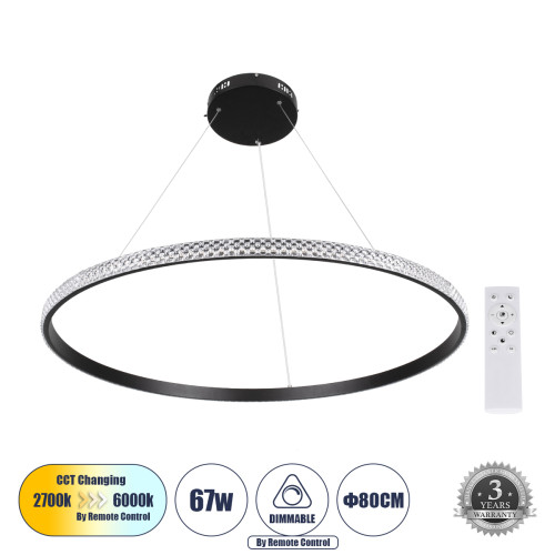  DIAMOND 61132 Pendant Light Ring-Circle LED CCT 67W 7689lm 360° AC 220-240V - Switching Lighting via Remote Control All In One