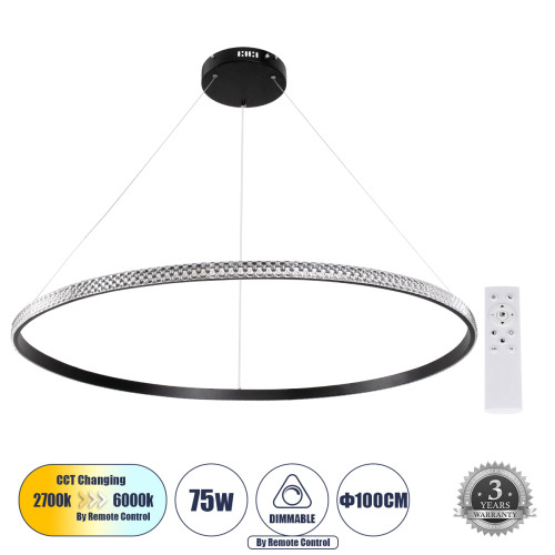  DIAMOND 61134 Pendant Light Ring-Circle LED CCT 75W 8743lm 360° AC 220-240V - Switching Lighting via Remote Control All In One