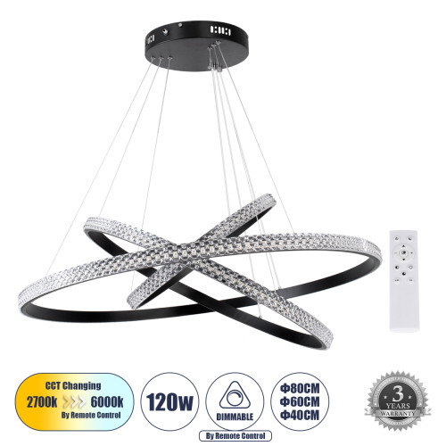  DIAMOND TRIO 61138-DECO Pendant Light Ring-Circle LED CCT 120W 14723lm 360° AC 220-240V-Switching Lighting via Remote Control All In One