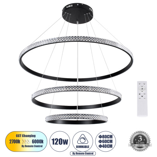  DIAMOND TRIO 61138 Pendant Light Ring-Circle LED CCT 120W 14723lm 360° AC 220-240V-Switching Lighting via Remote Control All In One