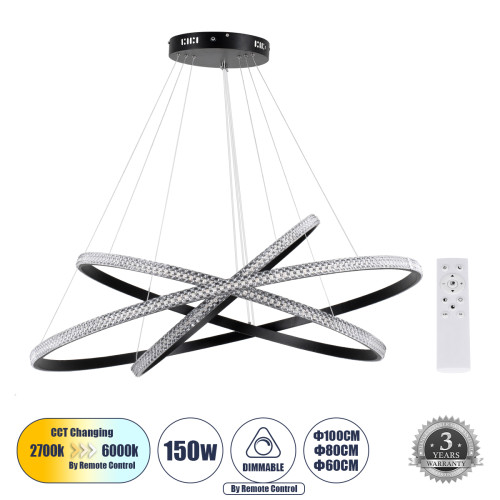  DIAMOND TRIO 61140-DECO Pendant Lighting Ring-Circle LED CCT 150W 18379lm 360° AC 220-240V-Switching Lighting via Remote Control All In One