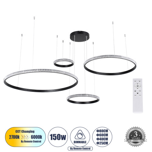  DIAMOND TETRA 61148 Pendant Light Ring-Circle LED CCT 150W 18379lm 360° AC 220-240V-Switching Lighting via Remote Control All In One