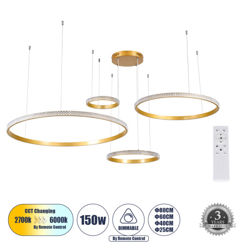  DIAMOND TETRA 61149 Pendant Light Ring-Circle LED CCT 150W 18379lm 360° AC 220-240V-Switching Lighting via Remote Control All In One
