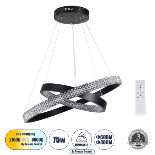  DIAMOND DUO 61150-DECO Pendant Light Ring-Circle LED CCT 75W 8743lm 360° AC 220-240V - Switching Lighting via Remote Control All In One